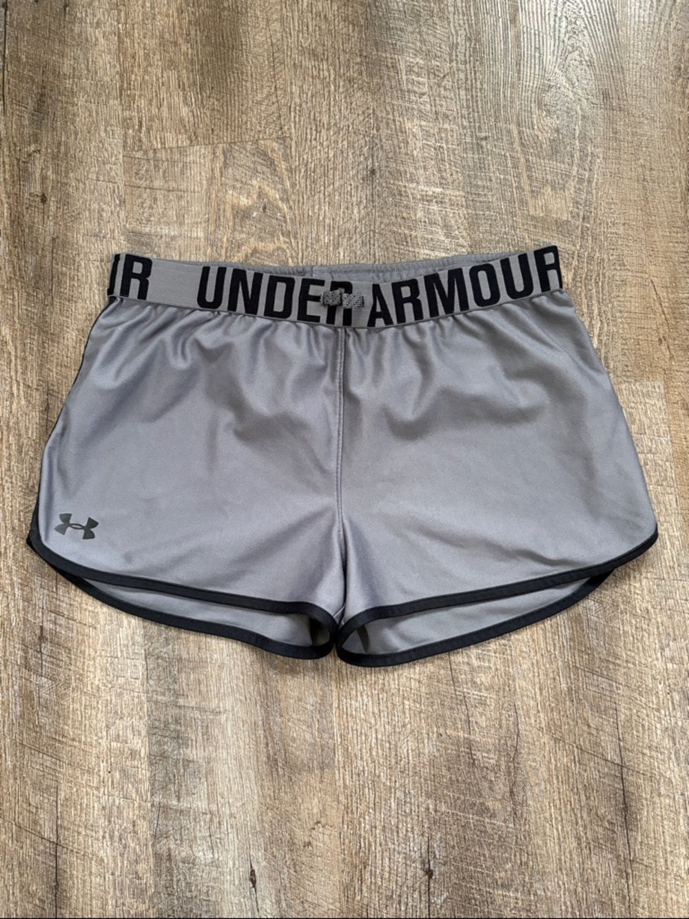 Under Armour Gray Athletic Running Shorts with Black Trim